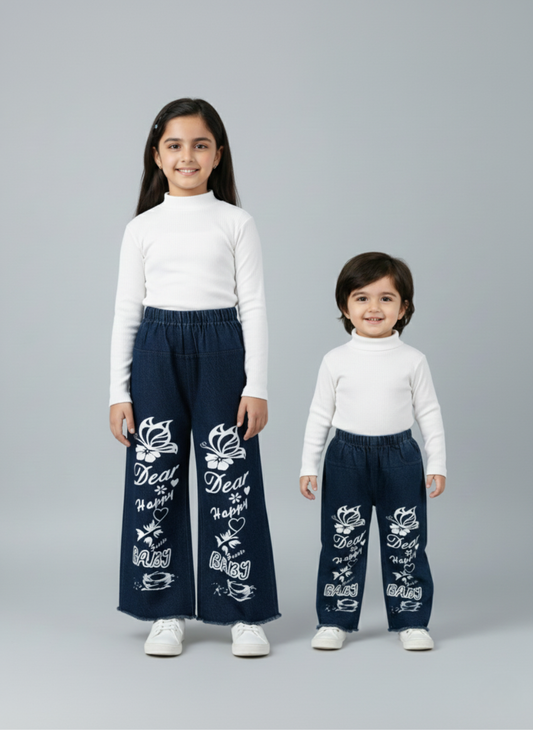 Butterfly Graphic Wide-Leg Denim Pants