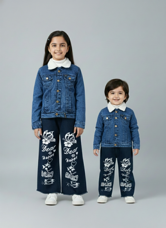 3-Piece Set of Sherpa Denim & Graphic Pant