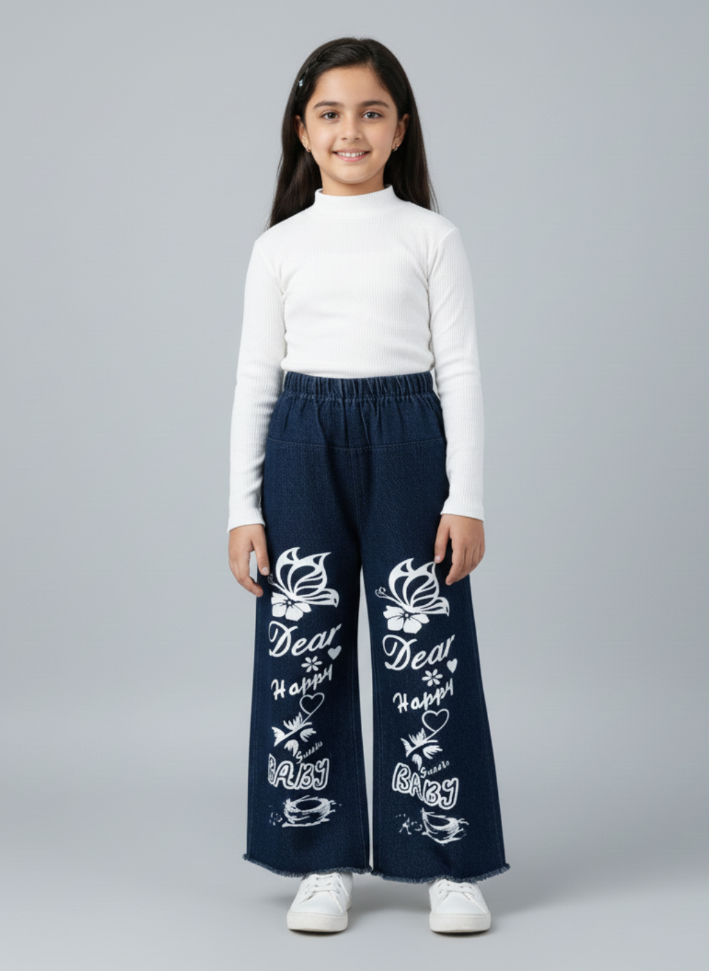 Butterfly Graphic Wide-Leg Denim Pants