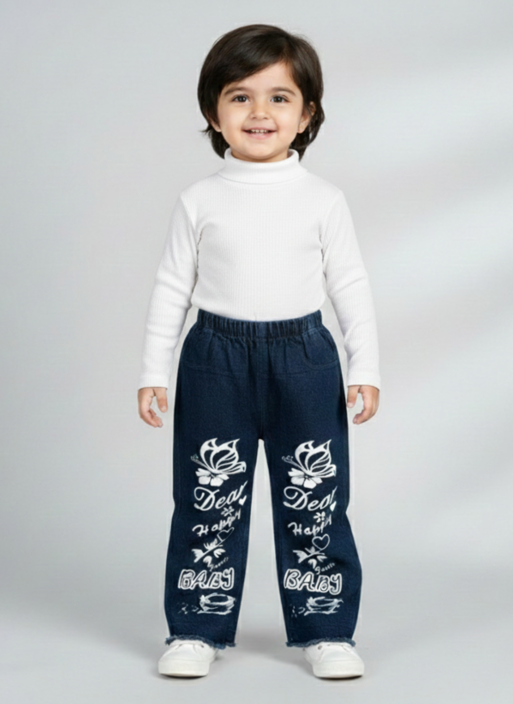 Butterfly Graphic Wide-Leg Denim Pants